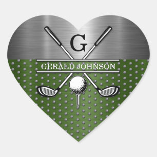Custom Golf Monogram Design Herz-Aufkleber