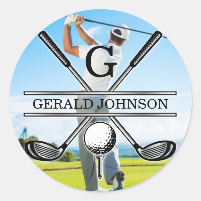 Custom Golf Monogram Design Runder Aufkleber (Vorderseite)