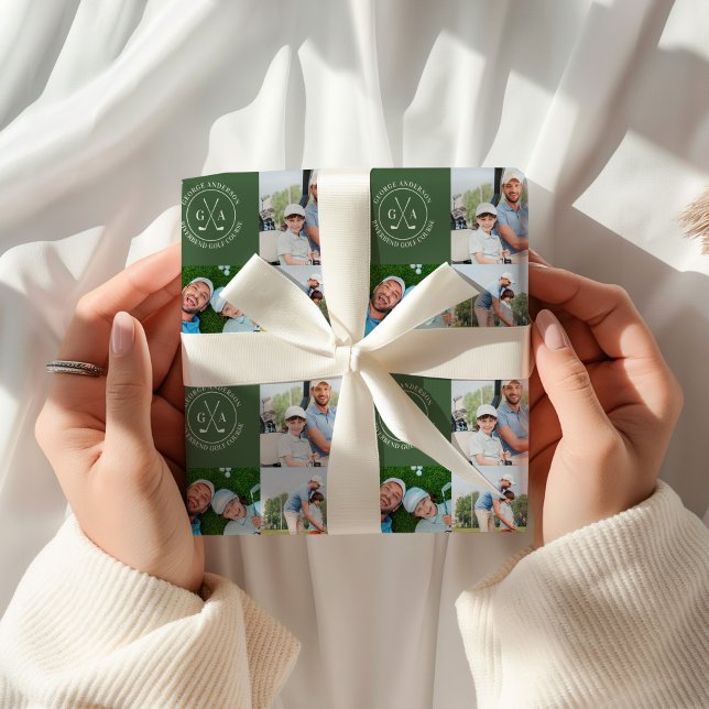 Custom Golf Multi Foto Monogram Vathday Geschenkpapier (Von Creator hochgeladen)