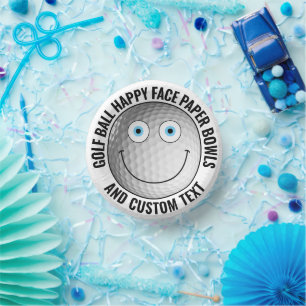 Custom Golf Theme Party BLAUE EYES Happy Face 7" Pappteller