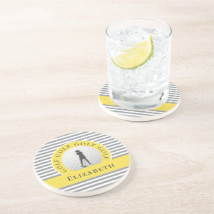 Custom Golfer Mit Monogramm Name Grau-Gelb-Chic Co Getränkeuntersetzer