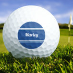 Custom Golfer Sports Classic Name Monogram Blue Golfball<br><div class="desc">Eigene Golfbälle beweisen, dass Sie das Loch in einem got haben! Klassisches Design mit einem individuelle Name oder Text bis zu zehn Zeichen in modernem Skript und einem doppelten Rahmen. Skript und Rand sind in Weiß auf einem beliebten blauen Hintergrund. Die Farbe von Hintergrund und Schriftart lässt sich mit dem...</div>
