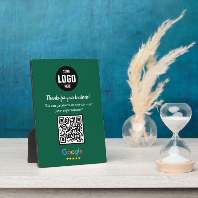 Custom Google Review QR Code Business Green Plaque (Côté)