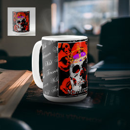 Custom Gothic Skull Rote Rosen Kaffee Tasse