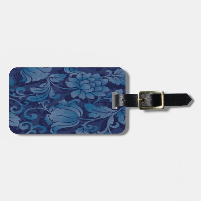 Custom Gracful Blue Floral Luggage Tag Gepäckanhänger (Vorderseite horizontal)