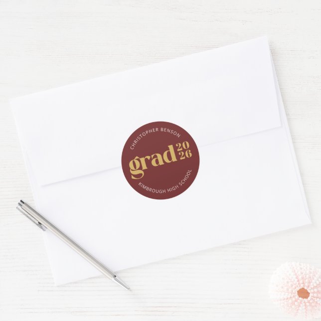 Custom Grad 2026 Red Gold Graduation Seals Runder Aufkleber (Umschlag)