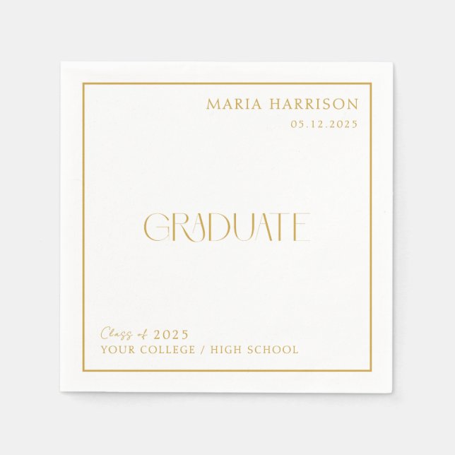 Custom Graduate White Gold Paper Napkin Serviette (Vorderseite)