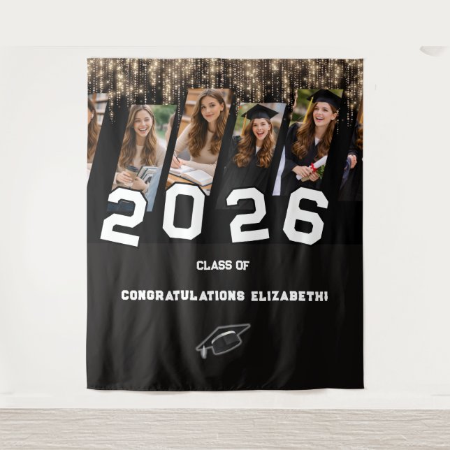 Custom Graduation Backdrop Photo Collage Wandteppich (Vorderseite)