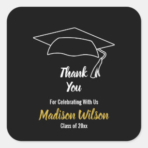 Custom Graduation Cap Abschluss Vielen Dank Quadratischer Aufkleber