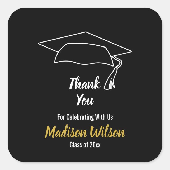 Custom Graduation Cap Abschluss Vielen Dank Quadratischer Aufkleber (Vorderseite)