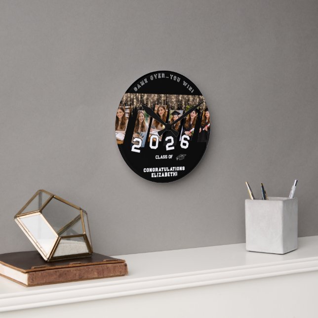 Custom Graduation Gift Photo Wall Clock Runde Wanduhr (Büro)