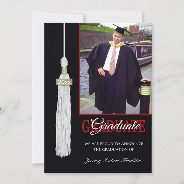 Custom Graduation Party Einladung Red & Black Tass (Vorderseite)