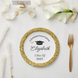Custom Graduation Party für Schwarz und Gold Glitz Pappteller
