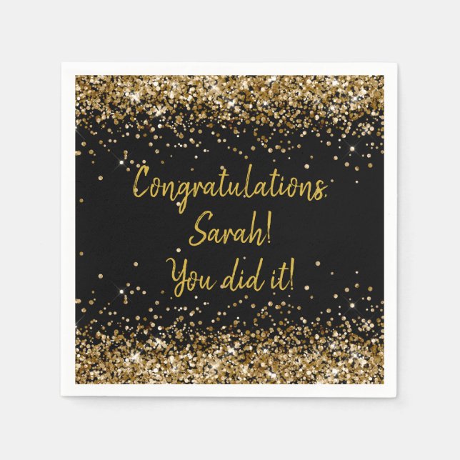 Custom Graduation Party Personalisiert Black & Gol Serviette (Vorderseite)