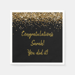 Custom Graduation Party Personalisiert Black & Gol Serviette