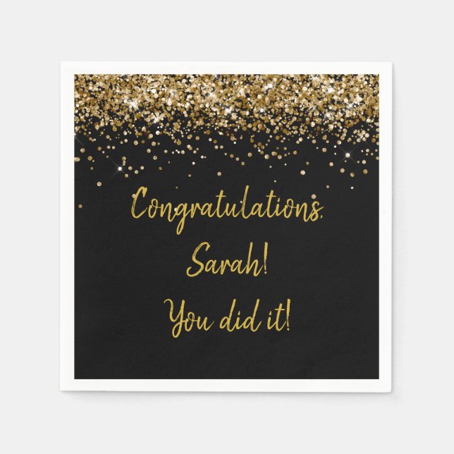 Custom Graduation Party Personalisiert Black & Gol Serviette (Vorderseite)