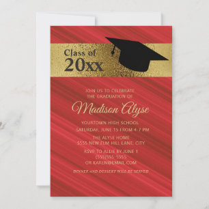 Custom Graduation Party Red Black Gold Cap Einladung