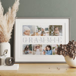 Custom Grammie 7 Foto Grandchildren Collage Poster<br><div class="desc">Mit diesem Foto Collage Print können Sie eine süße Hochzeitskugel für eine geliebte Großmutter kreieren. Mit sieben Fotos individuell anpassen. "GRAMMIE" erscheint in der Mitte in weich grauer Schrift mit den Namen ihrer Enkel,  oder eine benutzerdefinierte Nachricht,  überlagert. Perfekt zum Geburtstag,  Muttertag oder Großeltern.</div>