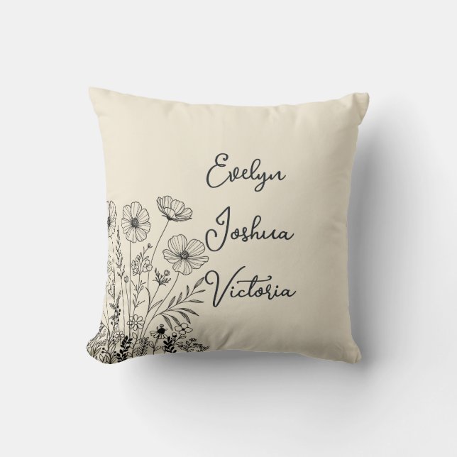 Custom Grandchildren ernennt Minimal Floral line A Kissen (Vorderseite)