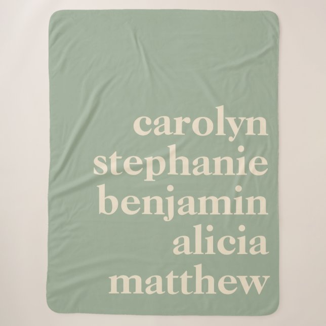 Custom Grandchildren Names Stylish Rustic Sage  Sherpadecke (Vorderseite)