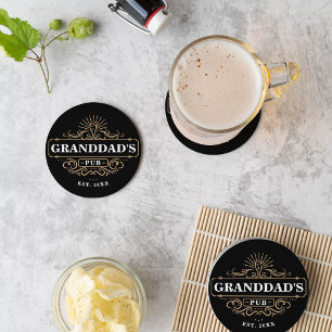 Custom Granddad's Pub Zuhause Bar Year etabliert Runder Pappuntersetzer