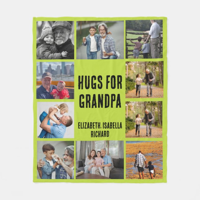 Custom Grandfather 10 Photo Collage Gift from Kids Fleecedecke (Vorderseite)