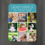 Custom Grandkids Names Instagram 9 Foto Collage Magnet<br><div class="desc">Foto-Magnete personalisiert mit Ihren Fotos und Texten. Fügen Sie die Namen Ihrer Enkelkinder oder anderen benutzerdefinierten Text mit Platz für 9 quadratische Instagram-Fotos hinzu. Verwenden Sie die Entwurfswerkzeuge, um eine beliebige Hintergrundfarbe auszuwählen, mehr Fotos hinzuzufügen und die Schriftart und Farben zu bearbeiten, um ein einzigartiges Design zu erstellen. Eigene Magnete...</div>