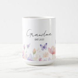 Custom Grandma Est. Year -  Flower and Butterfly  Kaffeetasse