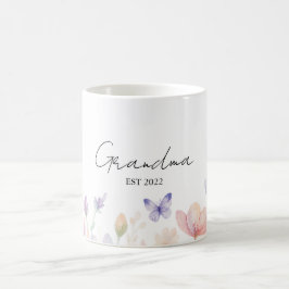 Custom Grandma Est. Year -  Flower and Butterfly  Kaffeetasse