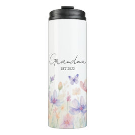 Custom Grandma Est. Year -  Flower and Butterfly  Thermosbecher