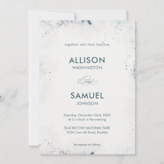 Custom Gray Blue Ink Spritzer Wedding Einladung