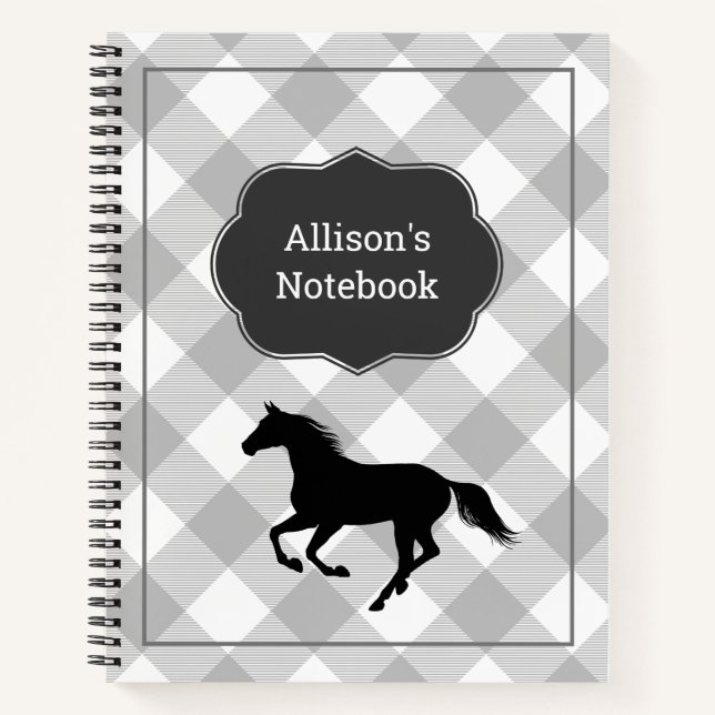 Custom Gray Buffalo Kariert Horse Pony Notizbuch (Vorderseite)