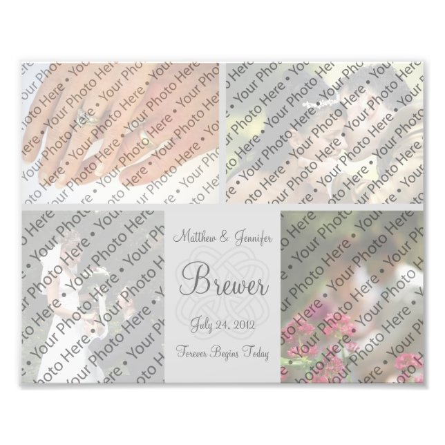 Custom Gray Wedding Foto Collage Print mit Text (Vorne)