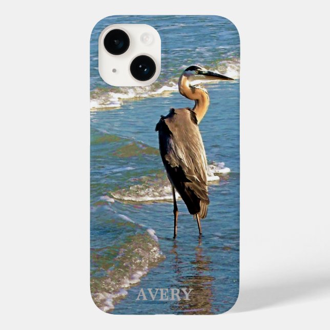 Custom Great Blue Heron Florida Gulf Waters Name Case-Mate iPhone 14 Hülle (Rückseite)