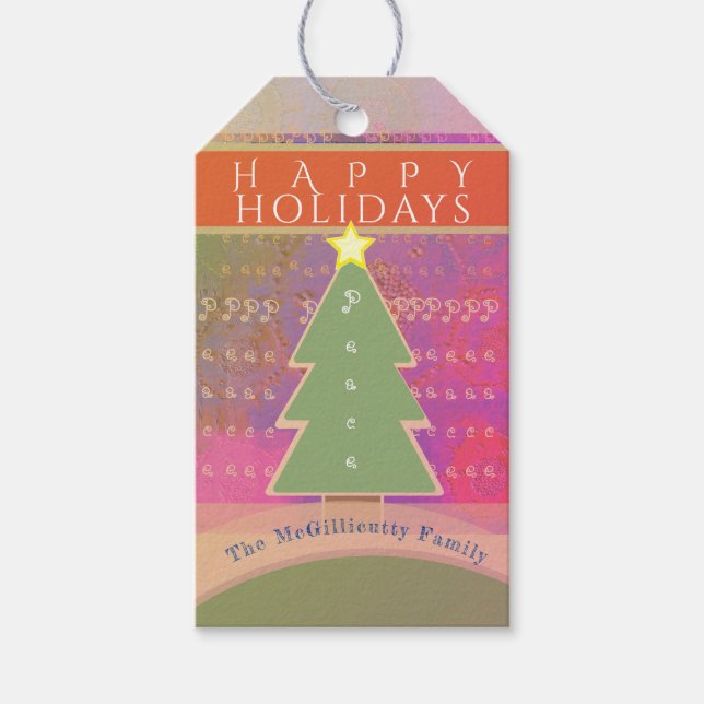 Custom gree "Happy Holidays" Monogram Gift Tag Geschenkanhänger (Vorderseite)