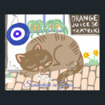 Custom Greek Taverna Cat Mediterranean Scene Poster<br><div class="desc">A cozy Mediterranean illustration featuring a sleepy cat resting outside a Greek taverna on warm cobblestones. Inspired by peaceful island afternoons, fresh juice stands, and traditional seaside streets of Greece. This whimsical scene captures the relaxed charm of Mediterranean travel and everyday moments with animals. Perfect for lovers of cats, Greece,...</div>