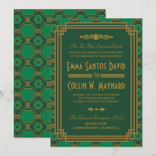 Custom Green Art Deco Wedding lädt ein Einladung