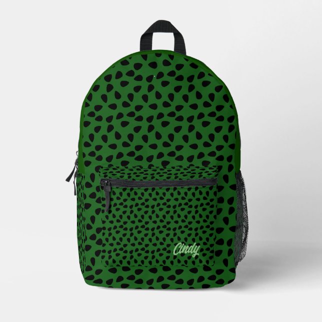 Custom Green Black Modern Trendy Printed Backpack Bedruckter Rucksack (Vorderseite)