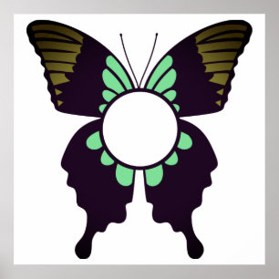 Custom Green Butterfly Round Monogram Poster