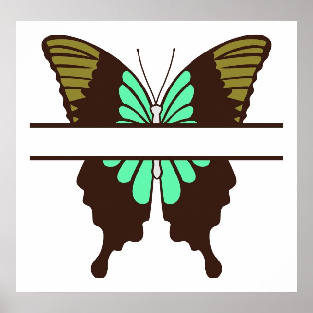 Custom Green Butterfly Split Monogram Poster (Vorne)