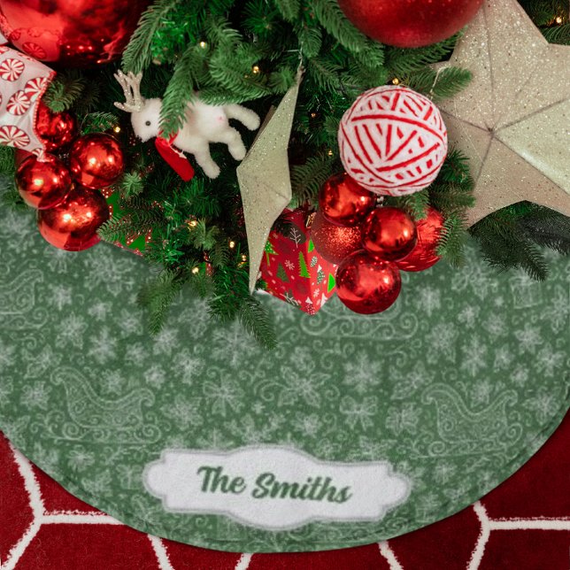 Custom Green Doodle Christmas Sleigh Pattern Polyester Weihnachtsbaumdecke (Von Creator hochgeladen)