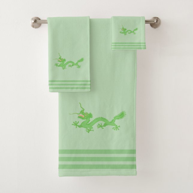 Custom Green Dragon & Three Strips on Light Green Badhandtuch Set (Insitu)