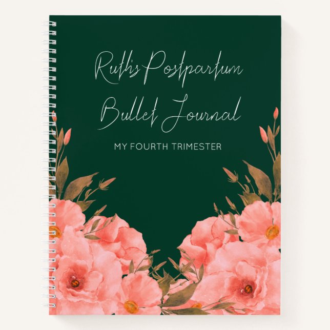 Custom Green Floral Postpartum Journal | New Moms Notizbuch (Vorderseite)