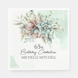 Custom Green Floral Vintag 65. Geburtstag Serviette