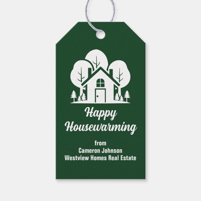 Custom Green Forest Happy Housewarming Realtor Geschenkanhänger (Vorderseite)