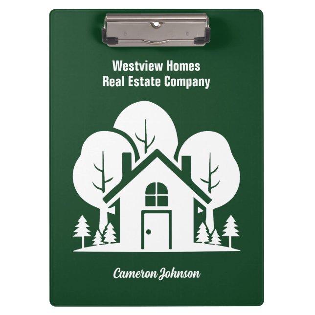 Custom Green Forest House Real Estate Company Klemmbrett (Vorderseite)