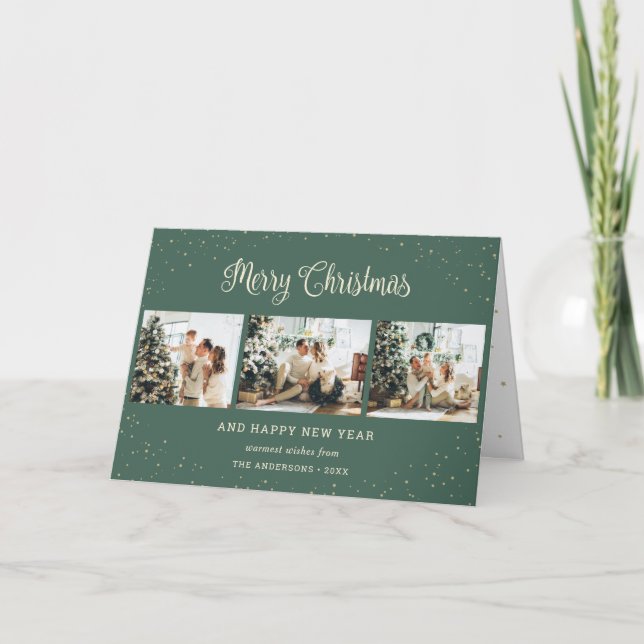 Custom Green Foto Collage Frohe Weihnachtskarten Karte (Vorderseite)