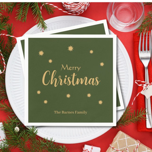 Custom Green & Gold Frohe Weihnachten Serviette (Von Creator hochgeladen)
