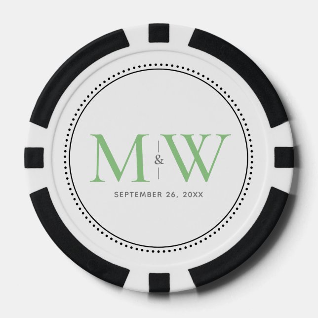 Custom Green Mit Monogramm Wedding Date Pokerchips (Vorderseite)