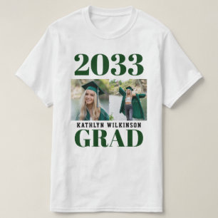 CUSTOM Green Modern Simple Script 2 Foto Grad T-Shirt